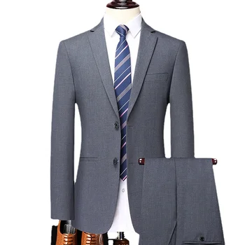 Icool, однотонный мужской красивый повседневный деловой официальный костюм, комплект из двух предметов, Свадебная одежда для жениха, платье-блейзер
