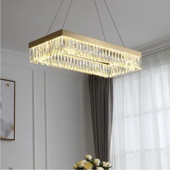 Светодиодный подвесной светильник Роскошная хрустальная люстра для гостиной, современный светильник для спальни, дизайнерский прямоугольный светильник, простой