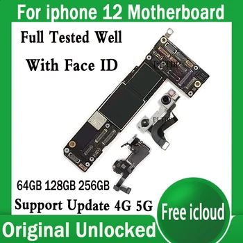 64 ГБ 128 ГБ 256 ГБ Для iPhone 12 Материнская плата Оригинальная С/БЕЗ Face ID Разблокированная Материнская плата Бесплатная Логическая плата iCloud С полными чипами