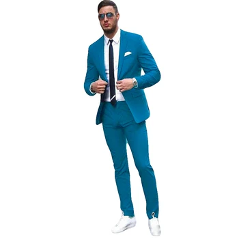 2021 Новый Элегантный Повседневный Небесно-Голубой Деловой мужской костюм Slim Fit Terno Masculine Мужской Деловой костюм с двумя пуговицами, комплект из 2 предметов