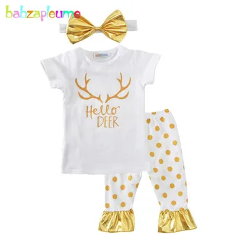 3 шт./компл., костюм для новорожденных девочек, Милое детское летнее платье, одежда для младенцев с буквенным дизайном, праздничный костюм для малышей, футболка + брюки A193