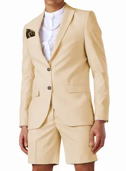 2023 Новые мужские повседневные летние костюмы с короткими брюками цвета шампанского, смокинг жениха, пляжное свадебное платье (блейзер + брюки)