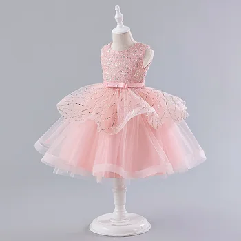 2023 Новое стильное детское платье для девочек, платья принцессы с блестками белого цвета, детская одежда с бесплатной доставкой, костюм
