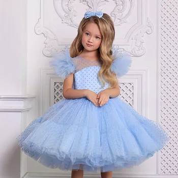 Детское платье принцессы для маленьких девочек с рукавами-крылышками, одежда для Дня рождения, платье для девочек-подростков, одежда для выступлений, Милые свадебные платья