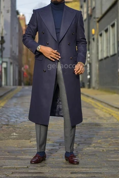 Осенне-зимний Шерстяной Длинный Блейзер, Высококачественный приталенный костюм, пальто, Модный Повседневный мужской костюм Жениха, официальное вечернее платье, куртка