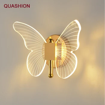 Светодиодный настенный светильник Butterfly, Полностью Медный Настенный светильник, Украшение стен в Скандинавском Стиле для гостиной, Роскошная Спальня Рядом С Настенным Освещением, Домашний Декор