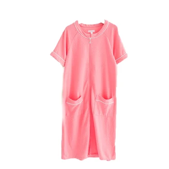 Женская ночная рубашка с Воздушным слоем, Осенний халат, Короткий рукав, Молния, Длинная ночная рубашка с карманом, Размер Оверсайз 4XL 125 кг