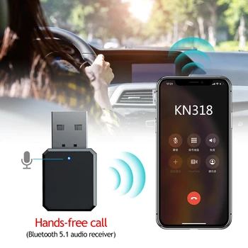 Аудиоприемник 5.1, совместимый с Bluetooth, Двойной выход AUX USB, стереосистема для громкой связи в автомобиле, встроенный микрофон, беспроводной адаптер для микрофона
