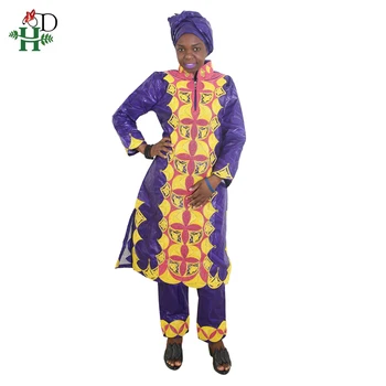 H &D Африканские Платья, Брюки, Комплект из 2 предметов, Женская Традиционная одежда, Костюм Bazin Riche Дашики, Длинная Рубашка, Женская одежда 2022, Повязка на Голову