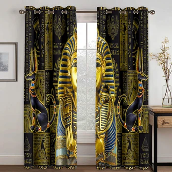 3D Черные и золотые Египетские шторы На окна Детали Логотипа Древних Египетских Богов Для Гостиной Декоративные Шторы для Спальни Кофейные