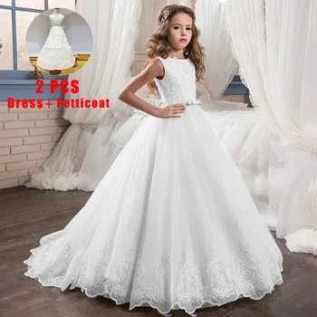 2023 подростков свадебное платье девушка первый Comunion, платье для девочки вечернее Принцесса цветок платье дети одежда костюм платье 8 -14 лет