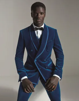 Мужской костюм Новейшего дизайна, Королевский синий Бархатный мужской костюм, Двубортный Приталенный комплект из 2 предметов, Одежда для выпускного вечера на заказ