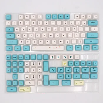 Колпачки для клавиш Chunyang Cyan Ethermal Dye Сублимационный PBT, белые шрифты Для проводной механической клавиатуры USB