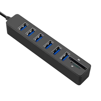 Для портативных ПК Для передачи данных TF Универсальный Длинный кард-ридер 2.0, черный, 6 портов, практичный USB-концентратор, высокоскоростной Разветвитель