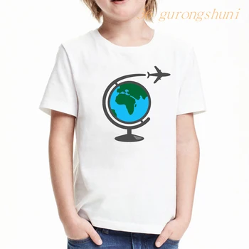 География, глобальный самолет, футболка с героями мультфильмов для девочек, футболка для девочек, Детская одежда, детская одежда, футболки с рисунком для мальчиков