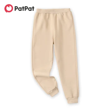 Повседневные однотонные штаны-джоггеры с флисовой подкладкой PatPat для мальчиков и девочек