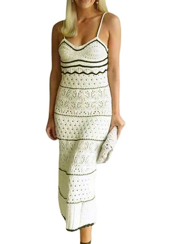 Женское платье Макси без рукавов с цветочным принтом, гофрированным подолом и регулируемыми бретельками-спагетти для летней пляжной вечеринки