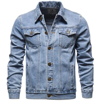 Новая Хлопковая джинсовая куртка, мужские повседневные однотонные однобортные джинсовые куртки, Модные весенне-осенние приталенные ковбойские пальто 5XL