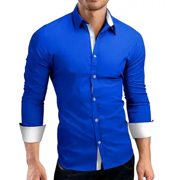 Деловая мужская рубашка Контрастного цвета с однобортным отложным воротником, ярко-белая мужская рубашка для работы