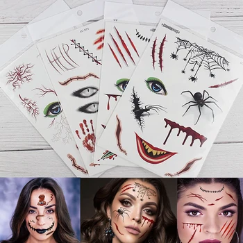 Новая временная татуировка на лице, маска на Хэллоуин, костюмы для женщин, нож для вечеринки, Мексиканский день мертвых, тату-наклейки с черепом