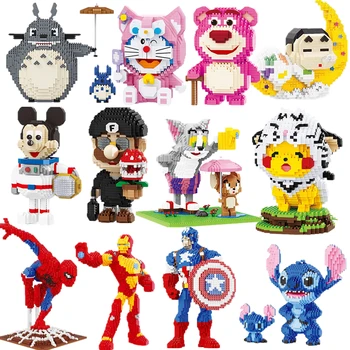 Disney Stitch Story Blocks Микки Маус, Блоки Человека-паука, Мультяшные Персонажи Аниме, Обучающие Детские Игрушки