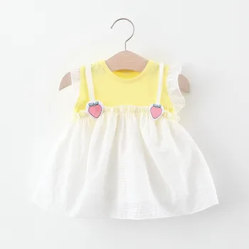 Летнее платье для новорожденных без рукавов с кукольным воротником и клубничным принтом, Милые Пляжные платья Принцессы для маленьких девочек, Комплект одежды для новорожденных, Новый