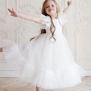Детское сетчатое платье принцессы для маленьких девочек, одежда для дня рождения, Детское милое бело-розовое бальное платье, Праздничное свадебное платье, Новое