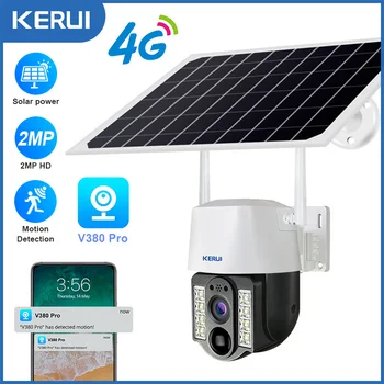 KERUI 4G LTE 1080P Солнечная камера Наружного ночного видения PTZ IP-камера с солнечной батареей Для подзарядки Аккумулятора 2MP CCTV Видеонаблюдение