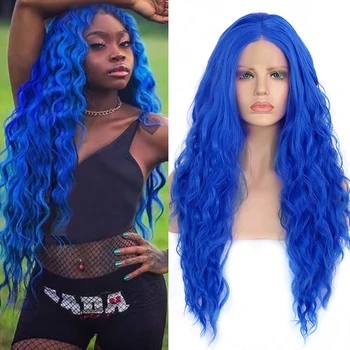 Charisma Длинные волосы с водной волной Синтетический парик на кружеве спереди для чернокожих женщин Синие парики с волосами младенца Парики из волос из высокотемпературного волокна