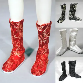 Мини-китайские тканевые сапоги ручной работы с вышивкой, кукольная обувь на 7 см стопы Bjd 1/3, Аксессуары для кукол, игрушки для девочек