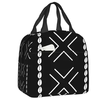Африканская Грязевая ткань, Боголанский Дизайн, Изолированные сумки для ланча для женщин, Племенной Геометрический Арт, Портативный кулер, Термальный Ланч-бокс для еды