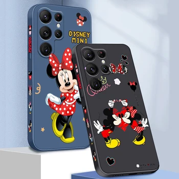 Disney Minnie Mickey Модная Жидкая Левая Веревка Для Samsung Galaxy S23 S22 S21 S20 FE S10 Ultra Plus Lite 5G Чехол Для Телефона