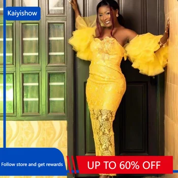 2023 Желтые африканские платья для женщин, Элегантное Летнее африканское женское длинное платье из полиэстера, кружевные африканские платья для женщин S-3XL
