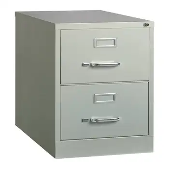 Металлический вертикальный картотечный шкаф шириной в 2 ящика, товарного вида, серый