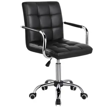 Современное Офисное кресло SMILE MART с регулируемым поворотом из искусственной кожи на колесиках, черный